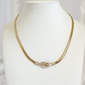 NINA RICCI Vintage Love Knot Rhinetone Snake Omega Choker Necklace 1980s